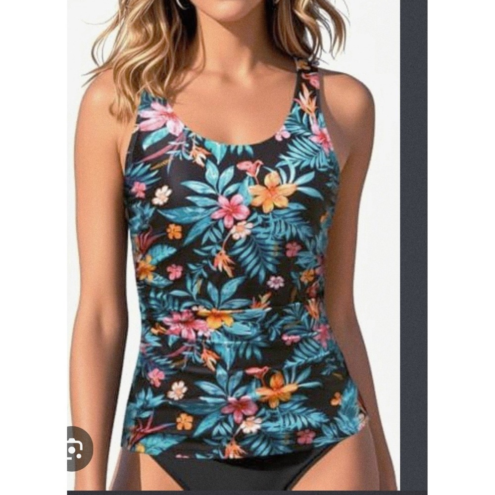 Aqua Eve Tropical Tankini Swim Top Adjustable Padded Bra Lined XL NWT